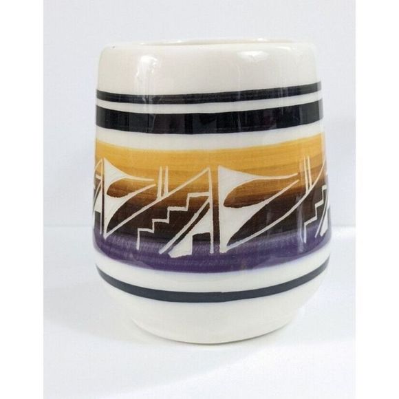 Mesa Verde Pottery Mug - Signed Silas Navajo Purple And Yellow - Picture 5 of 11